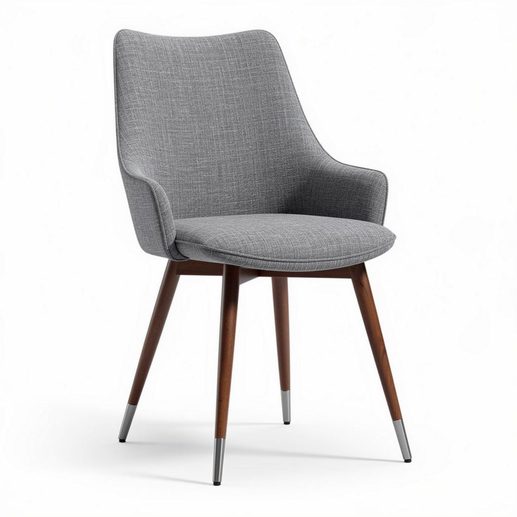Stoel met grijs stoffen bekleding en houten poten afmetingen 55 x 60 x 90cm