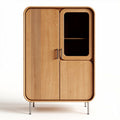 Houten kast met glazen deur en metalen poten 80 x 50 x 120cm