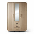 Kast van hout met spiegel en lade in naturel kleur 150 x 60 x 200cm