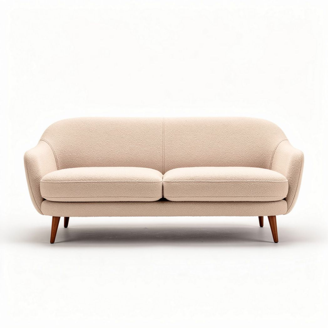 Beige stoffen bank met houten poten 180 x 80 x 70cm geschikt voor woonkamer
