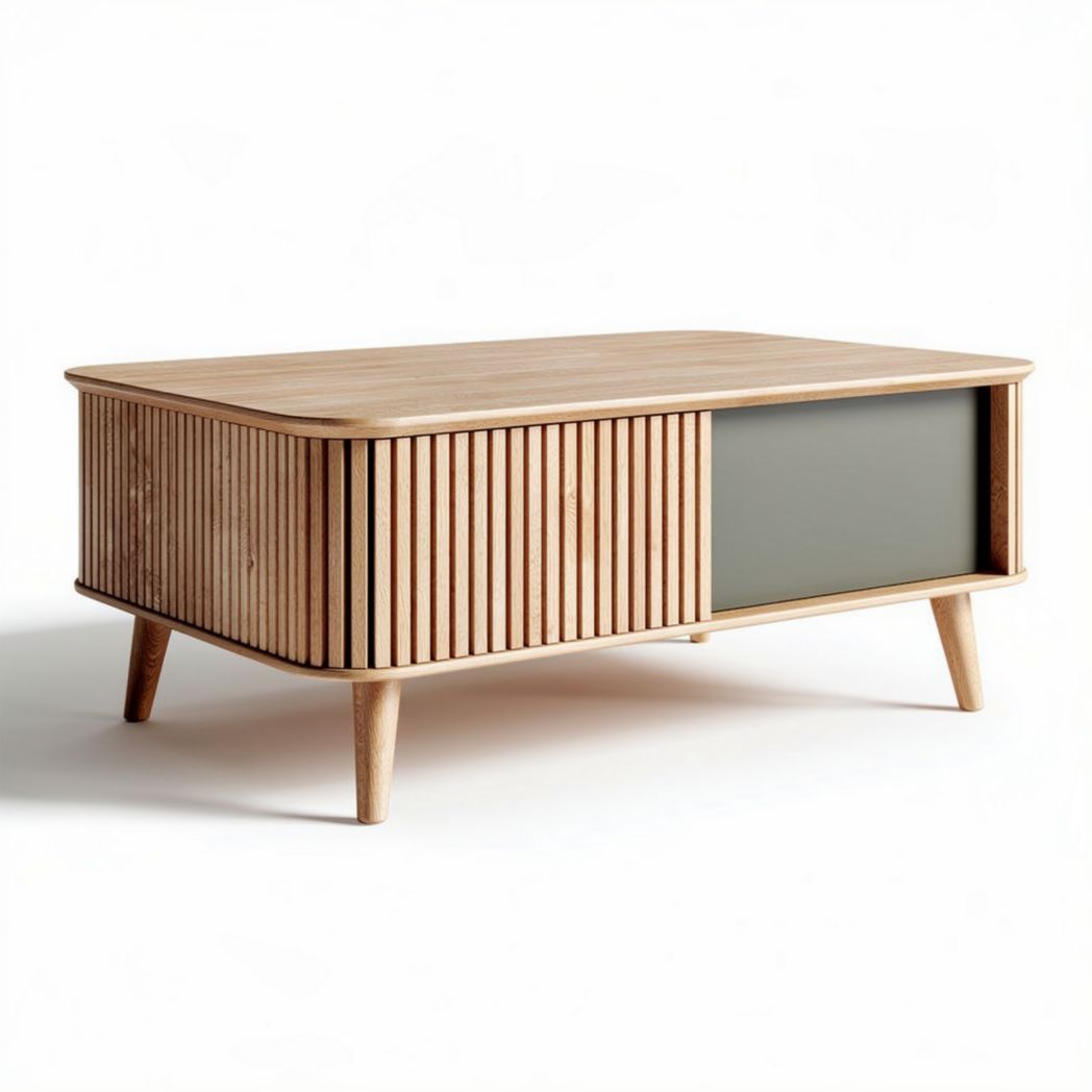 Salontafel van hout met glazen deur 120 x 60 x 40cm naturel kleur