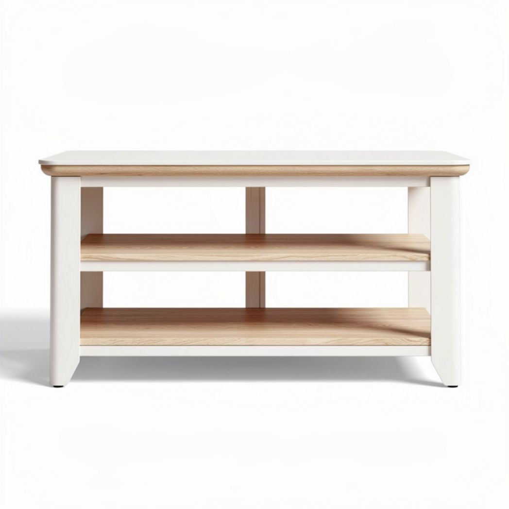 Tv-meubel met 2 planken van hout in wit en beige 90 x 45 x 40cm