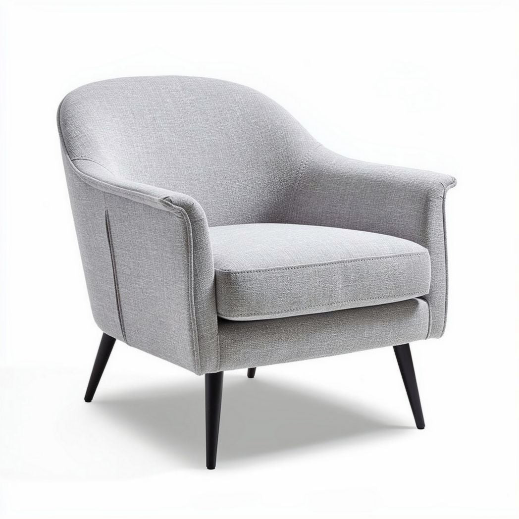Grijze stoffen fauteuil met zwarte houten poten afmetingen 80 x 80 x 85cm