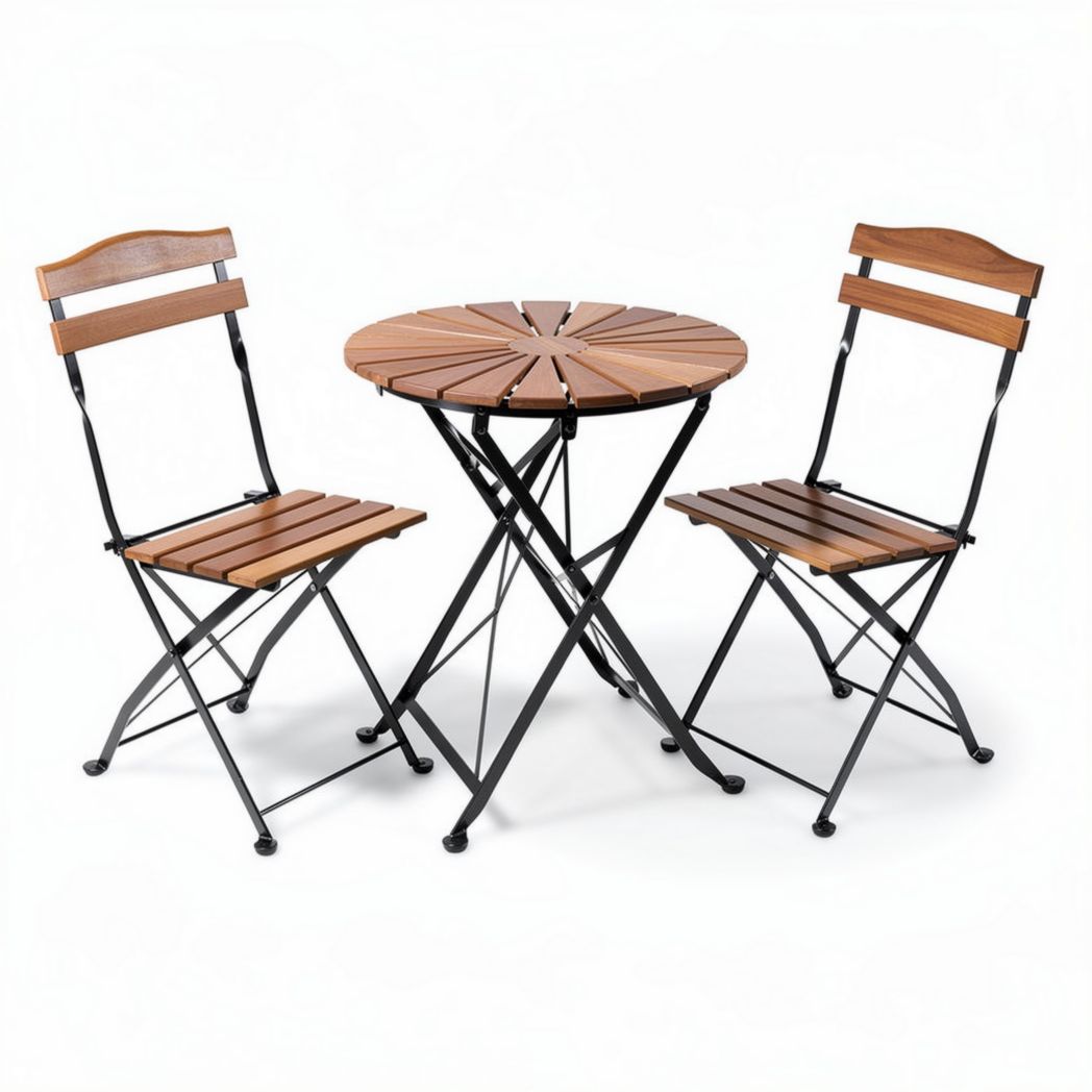Vouwset met tafel en stoelen van hout en metaal voor buitengebruik 80 x 80 x 75cm