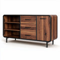 Kast van walnoot met metalen randen en vier lades 150 x 40 x 75cm