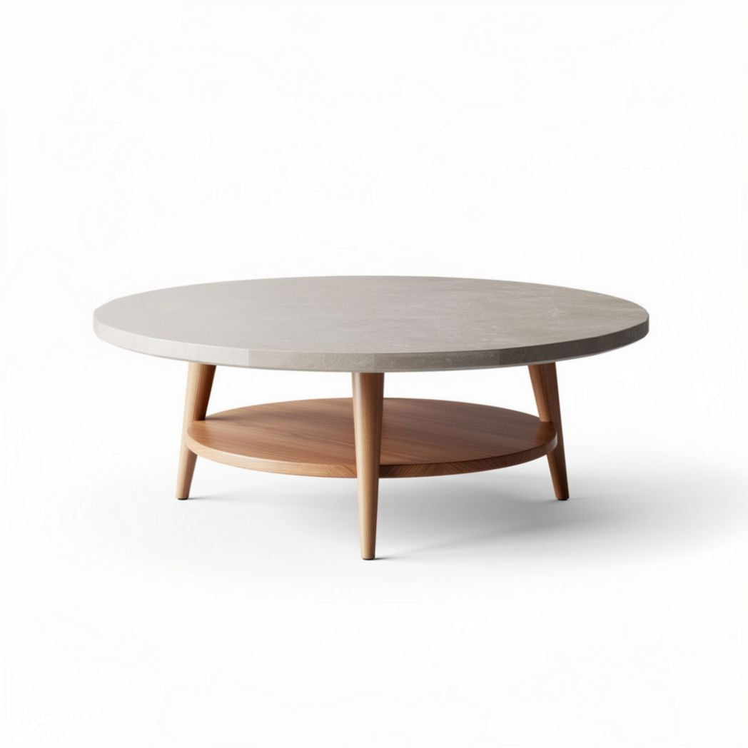 Ronde salontafel van beton en hout met een diameter van 120 cm