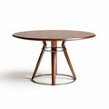 Eetkamertafel rond van hout met een metalen onderstel 100 x 100 x 75cm